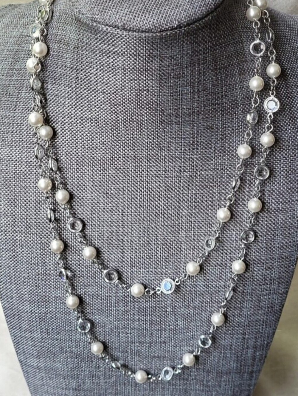 Touchstone Crystal by Swarovski Chanelle and Crystal Pearl Necklace White